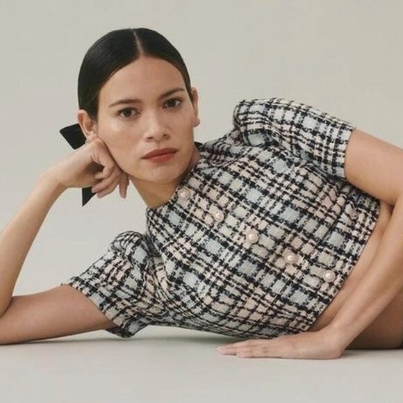 Reformation Plaid Tweed Crop Top - Picture 1 of 9